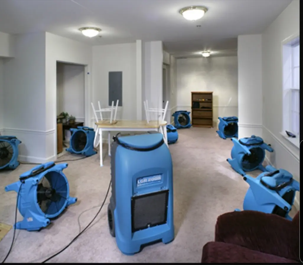 Air movers and dehumidifier setup for Water Damage Restoration in Glen Carbon